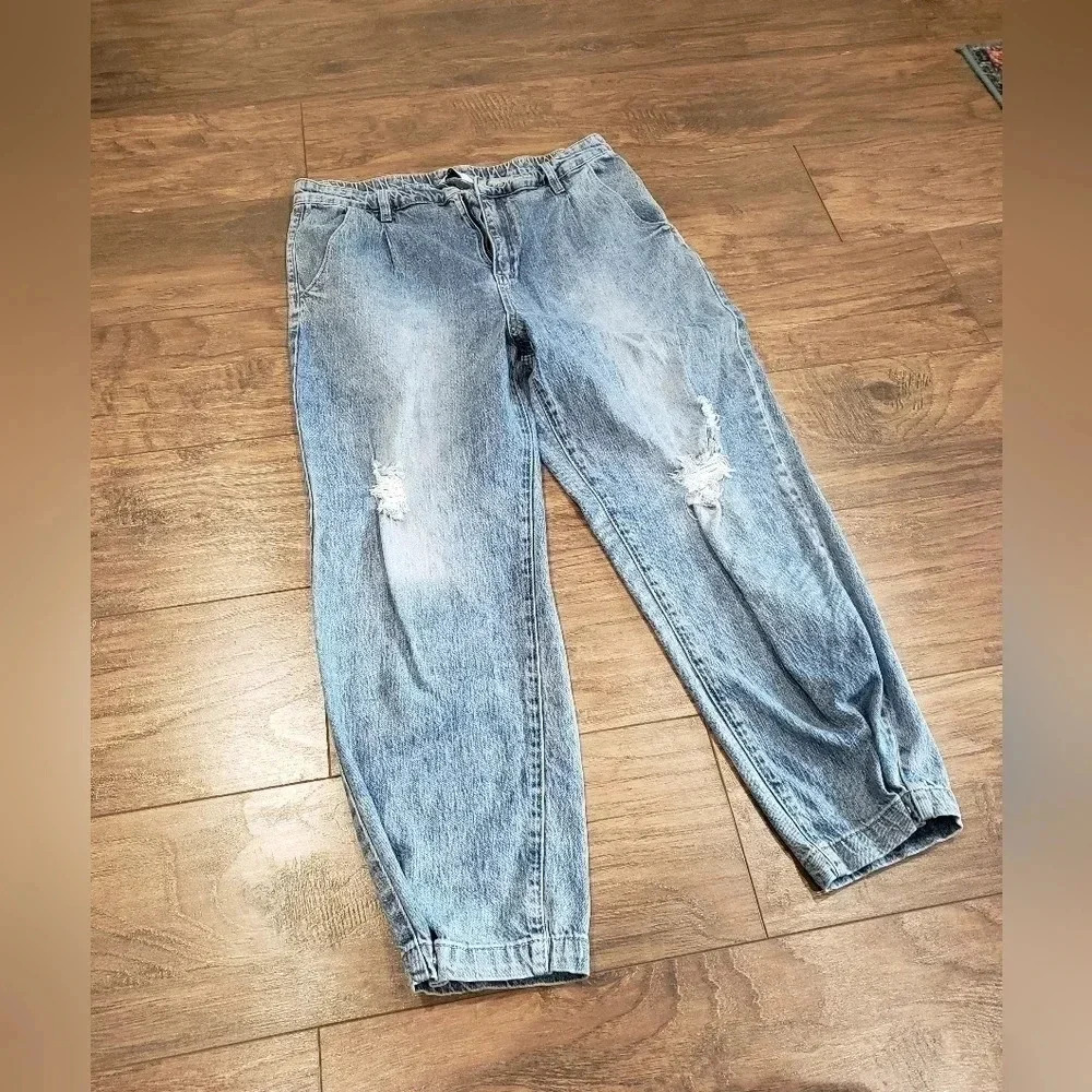 YMI Light Wash Distressed Baggy Boyfriend Jeans Size XL